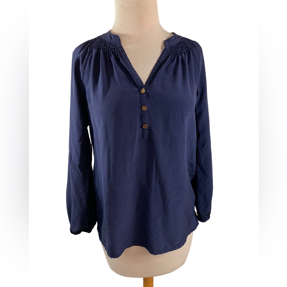 Lilly Pulitzer Long Sleeve Blouse Size XXS EUC Silk Gathered Sleeves V-N…